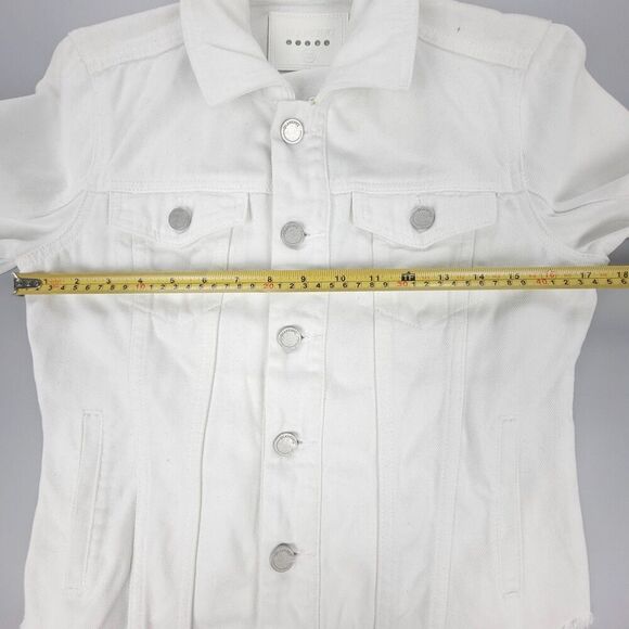 BLANK NYC Western Raw Hem Cropped Jean Jacket Button Down Trucker White Denim XS - Picture 3 of 8